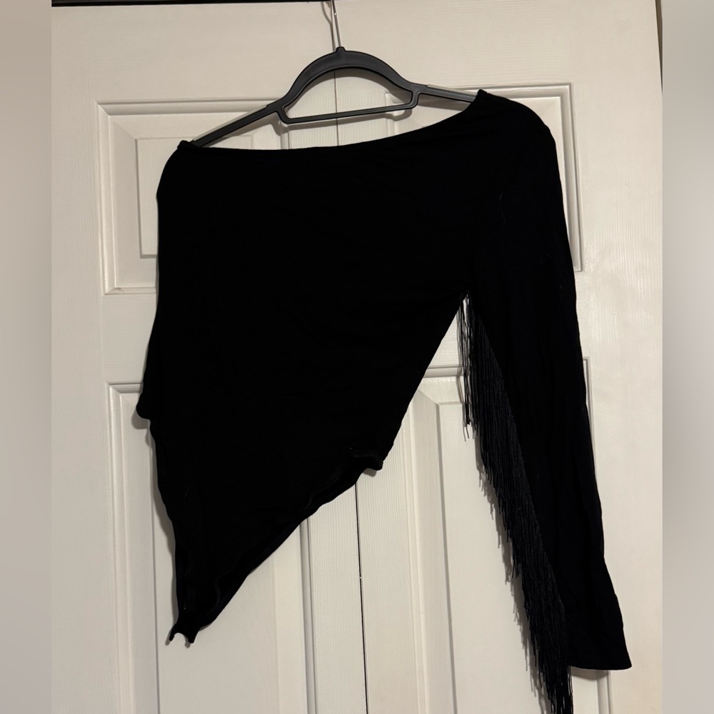 Elegant Asymmetrical Black Fringe Skirt